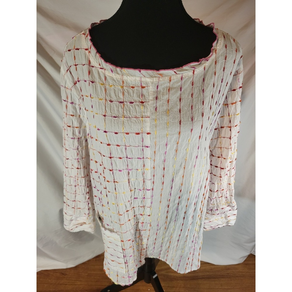 Habitat Crinkle Textured Tunic Top L Artsy Lagenlook Stripe